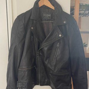 Guess Leather Biker Jacket - Chocolate Brownie